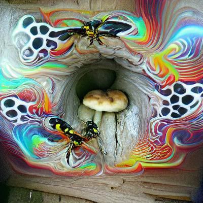 Psychedelic Mushroom Portal with Wasps
