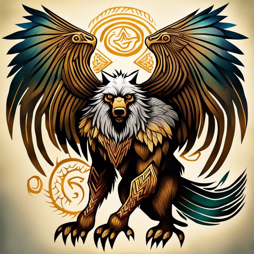 Eagle Wolf Bear Fusion: Mythical Folklore Creature