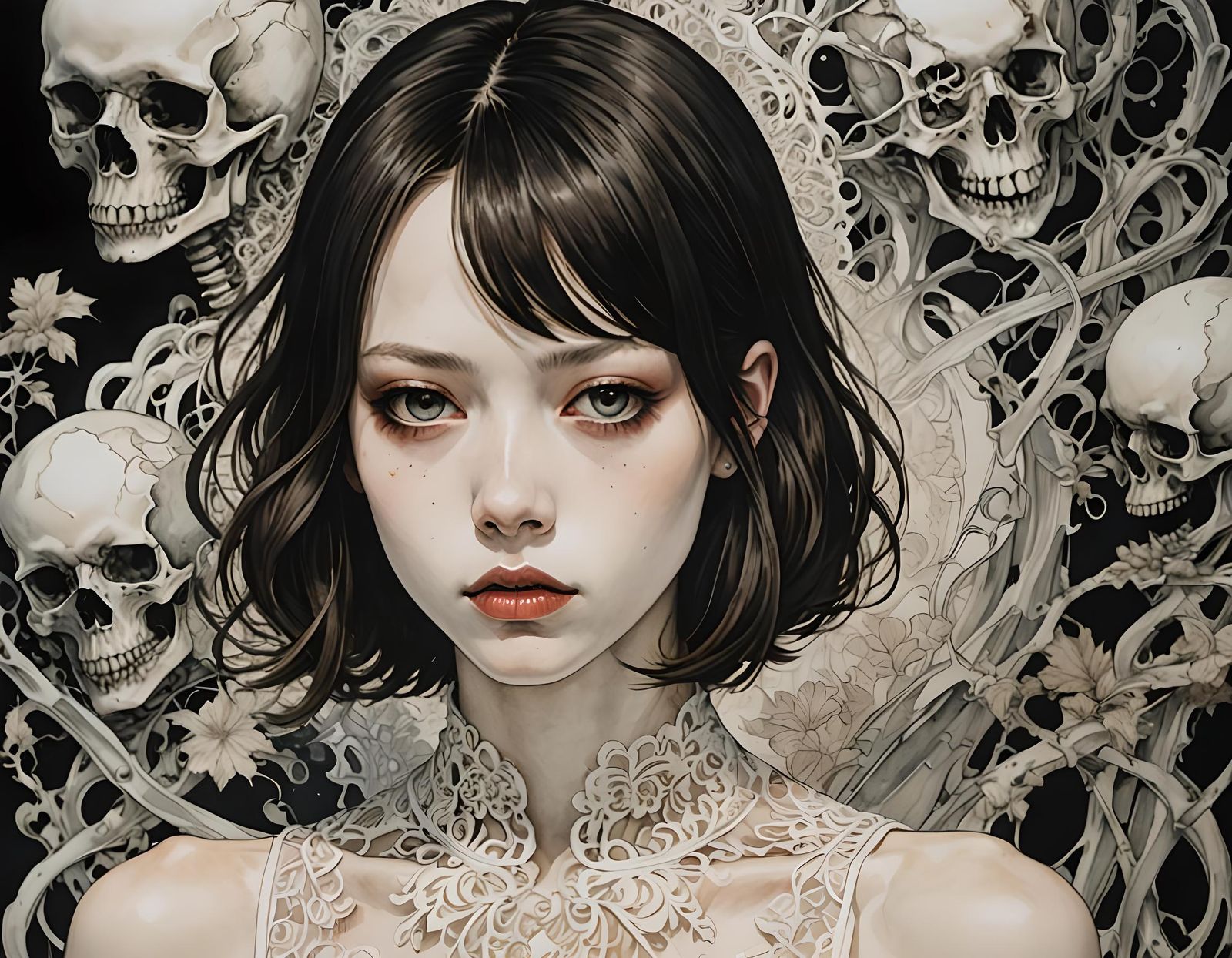 Erotic Gothic Woman in Watercolor Sketch