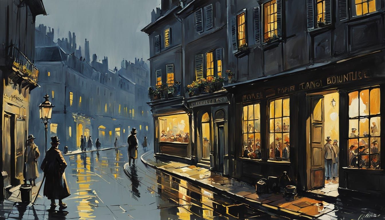 Street Life in Dark, Moody Gouache