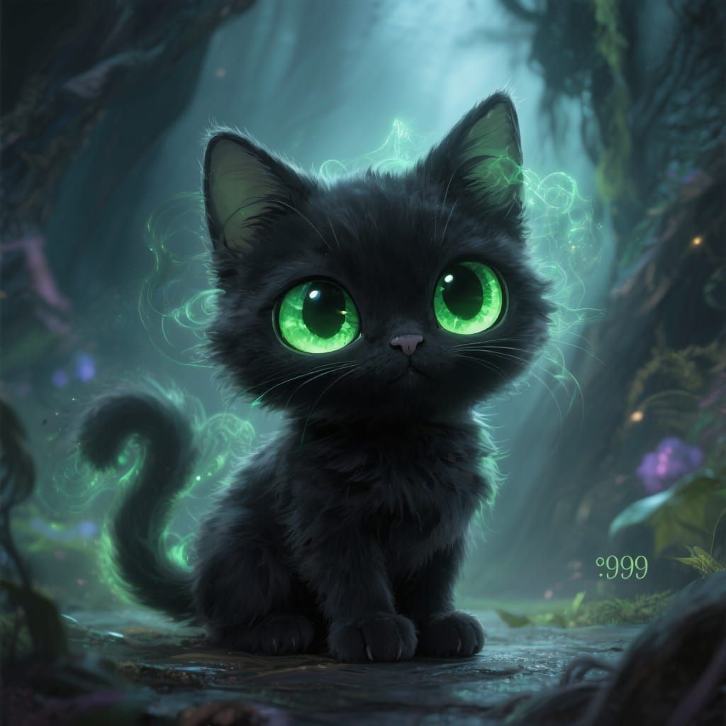 Ethereal Chibi Kitten with Luminous Eyes