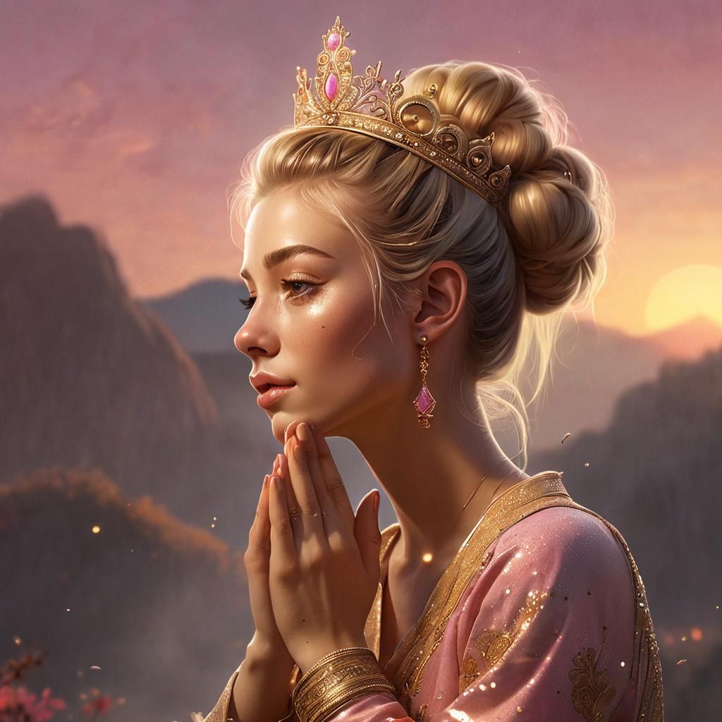Golden Hour Namaste: Serene Digital Art Portrait