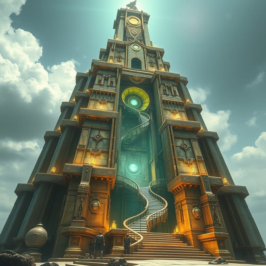 Ancient Steampunk Ziggurat with Spiralling Stair-Rampe and T...