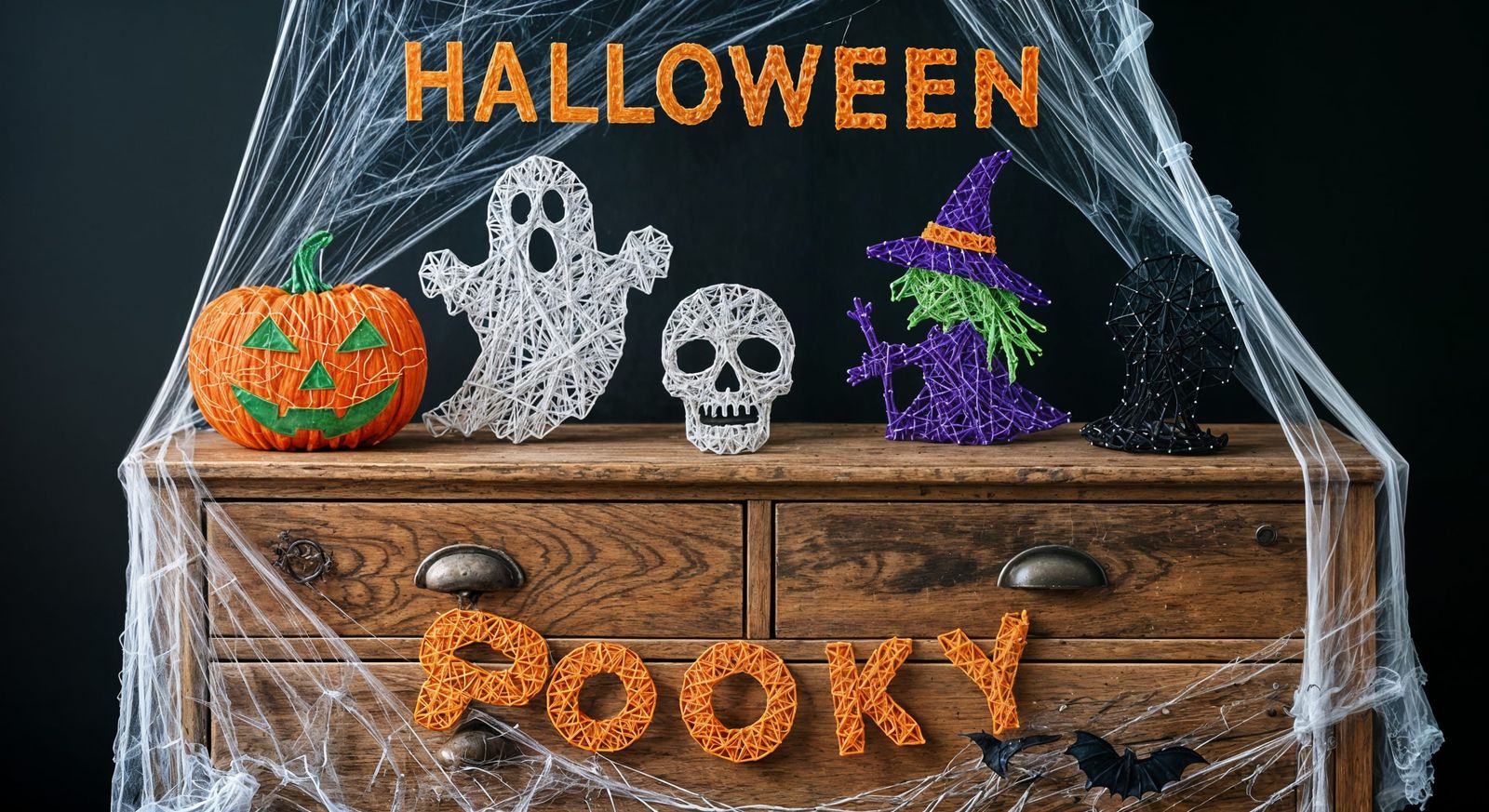 Halloween Scene with String Art Decorations