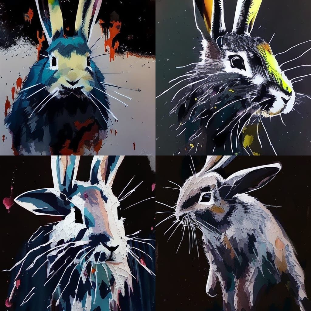 Colorful Ink Splash Rabbit Portrait in 3D