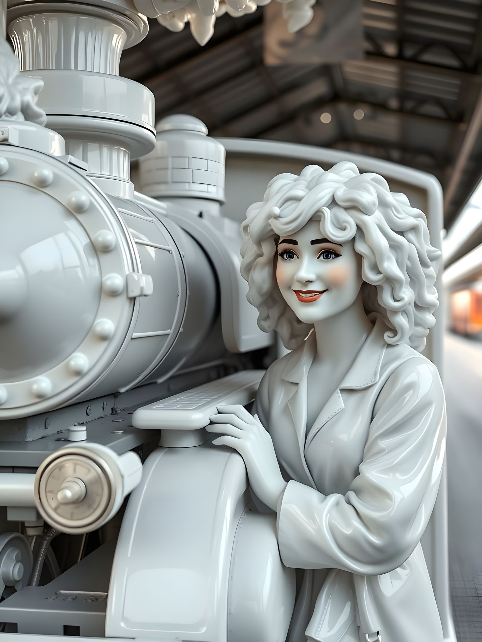 Steampunk Porcelain Lady at Rail Station