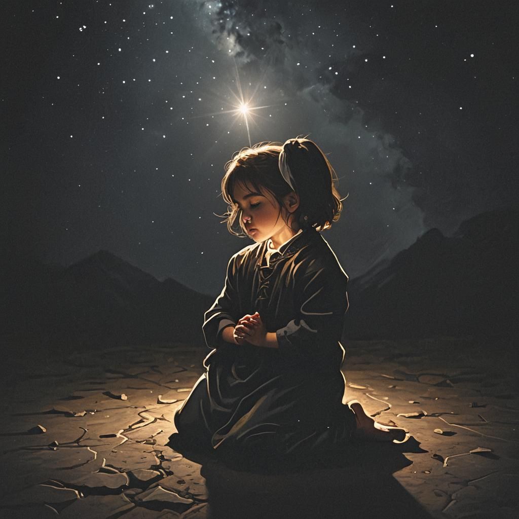Child Praying in the Night, Bathed in Light