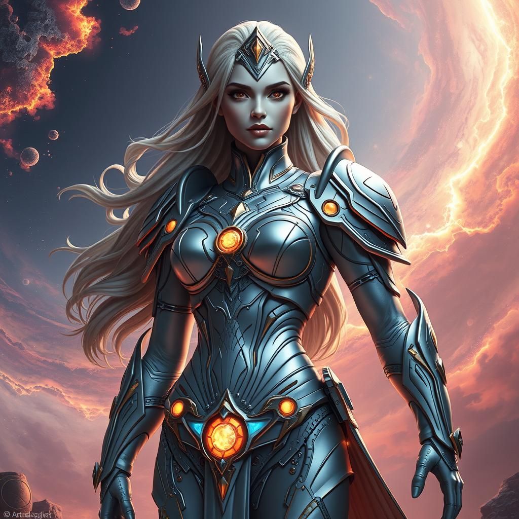 Silver-Skinned Space Woman in Moebius Style, 8K