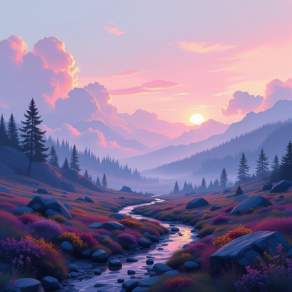 Surreal Dreamscape with Vibrant Colors and Muted Textures