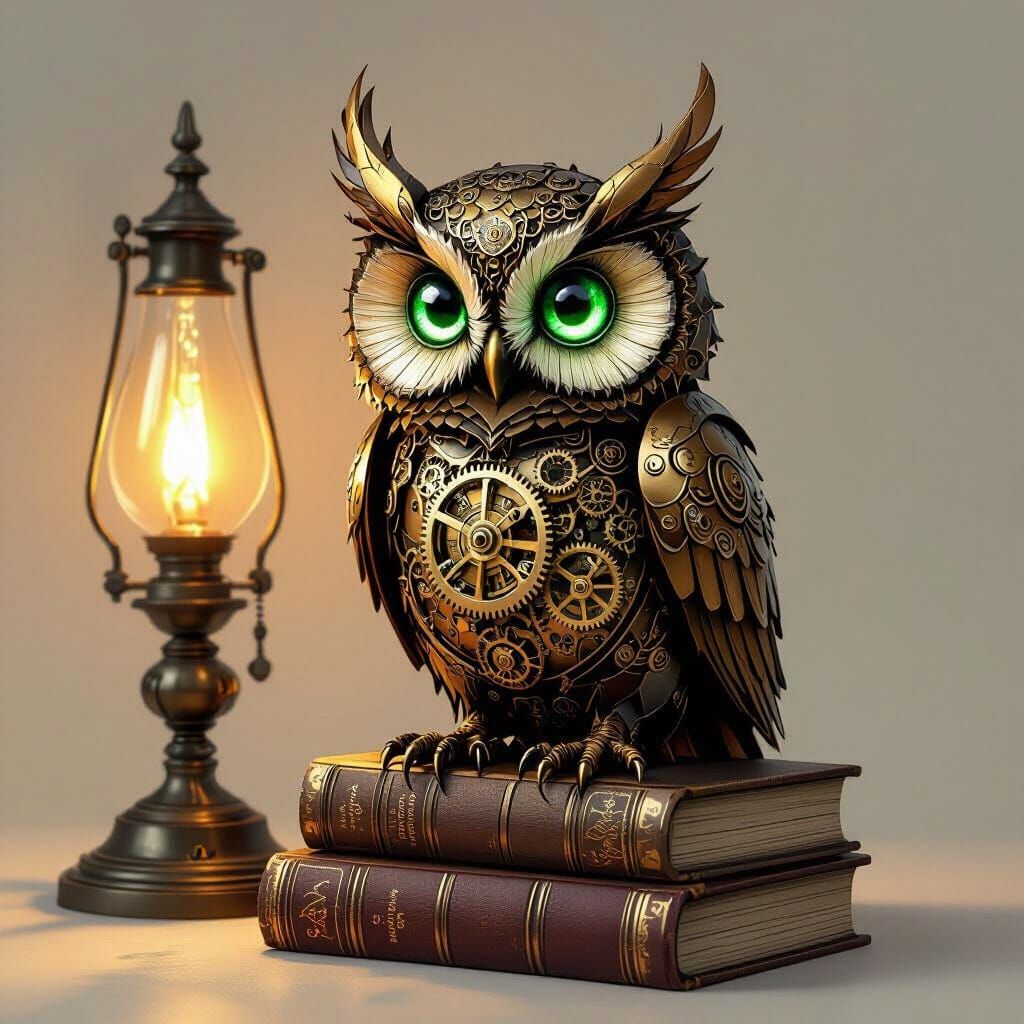 Vintage Clockwork Owl on Books