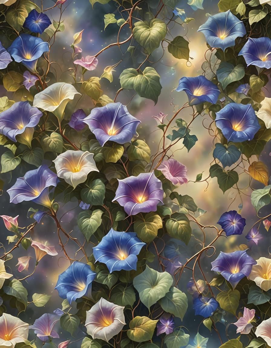 Prismatic Morning Glory Vine in Ethereal Light