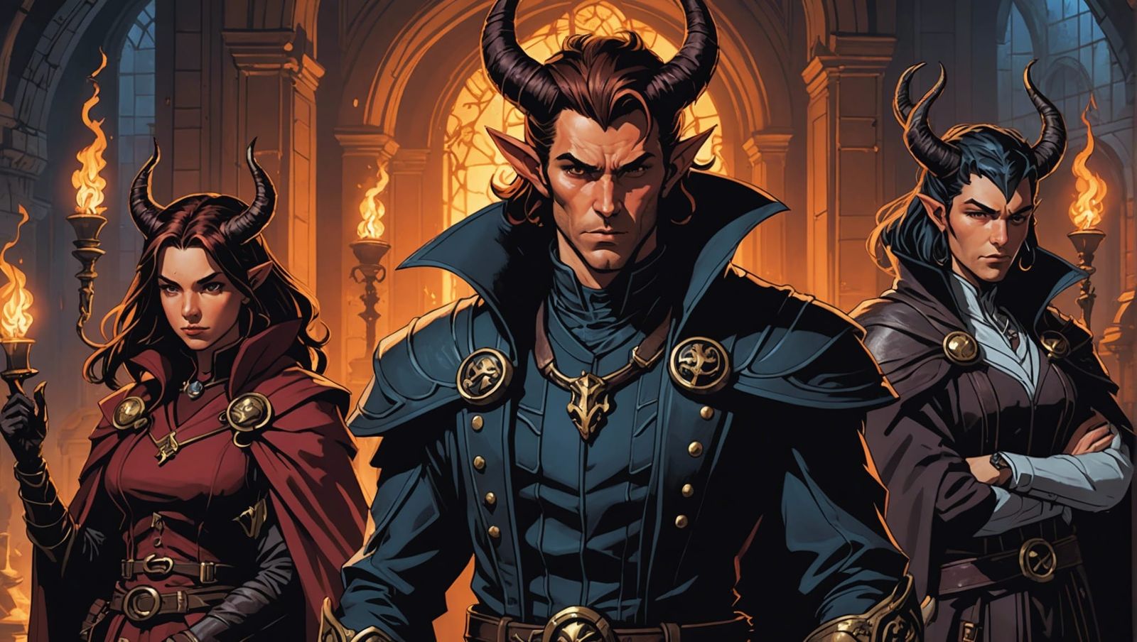 Noble Tiefling Family in Dark Academia Style