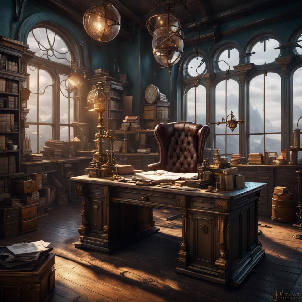 Steampunk Fantasy Guild Master's Office: Detailed Matte Pain...