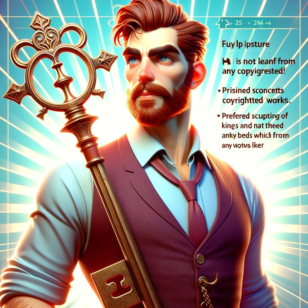Animated Man With Red Beard Holds Unique Keyblade