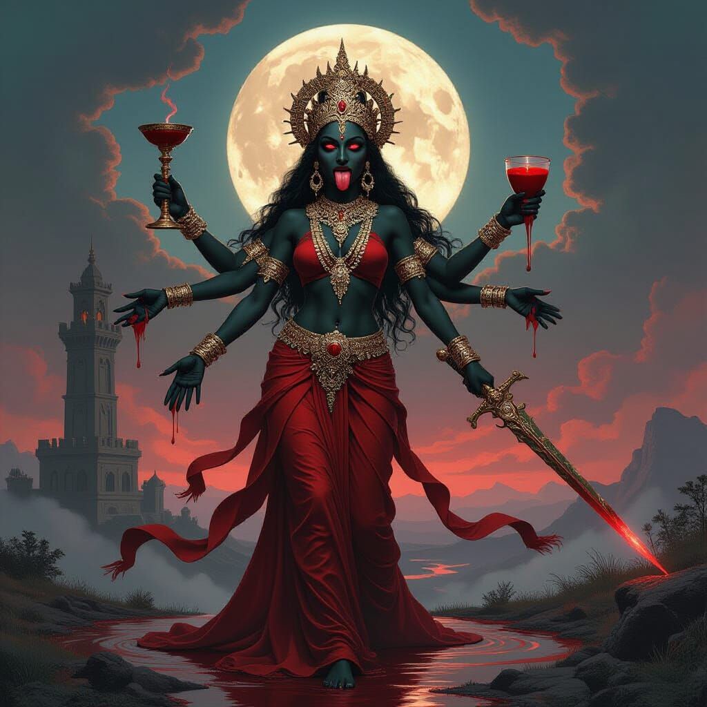 Kali-Ma Goddess Smashing Tower with Lightning Rod Sword