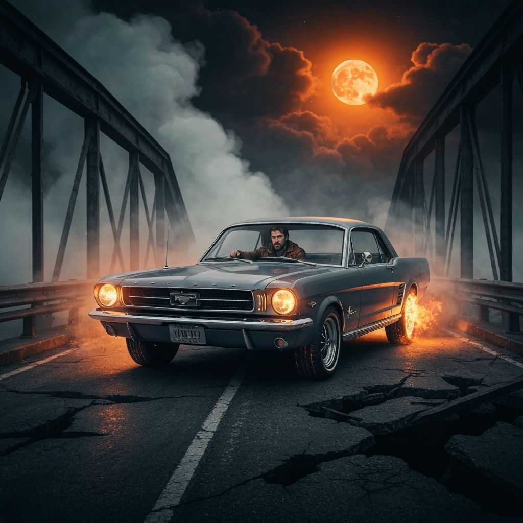 Fiery Mustang in Ghostly Landscape