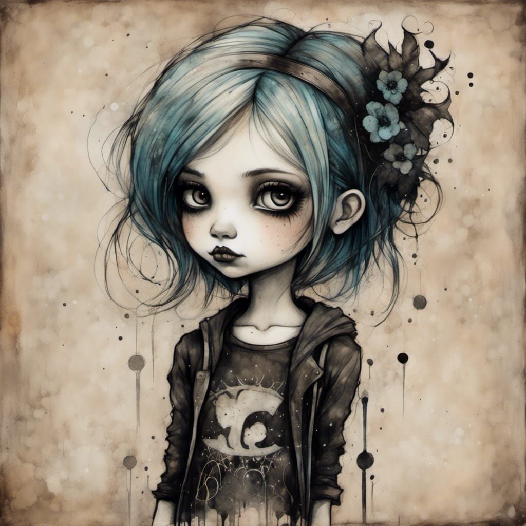 Grunge Punk Girl with Liquid Ink Aesthetic