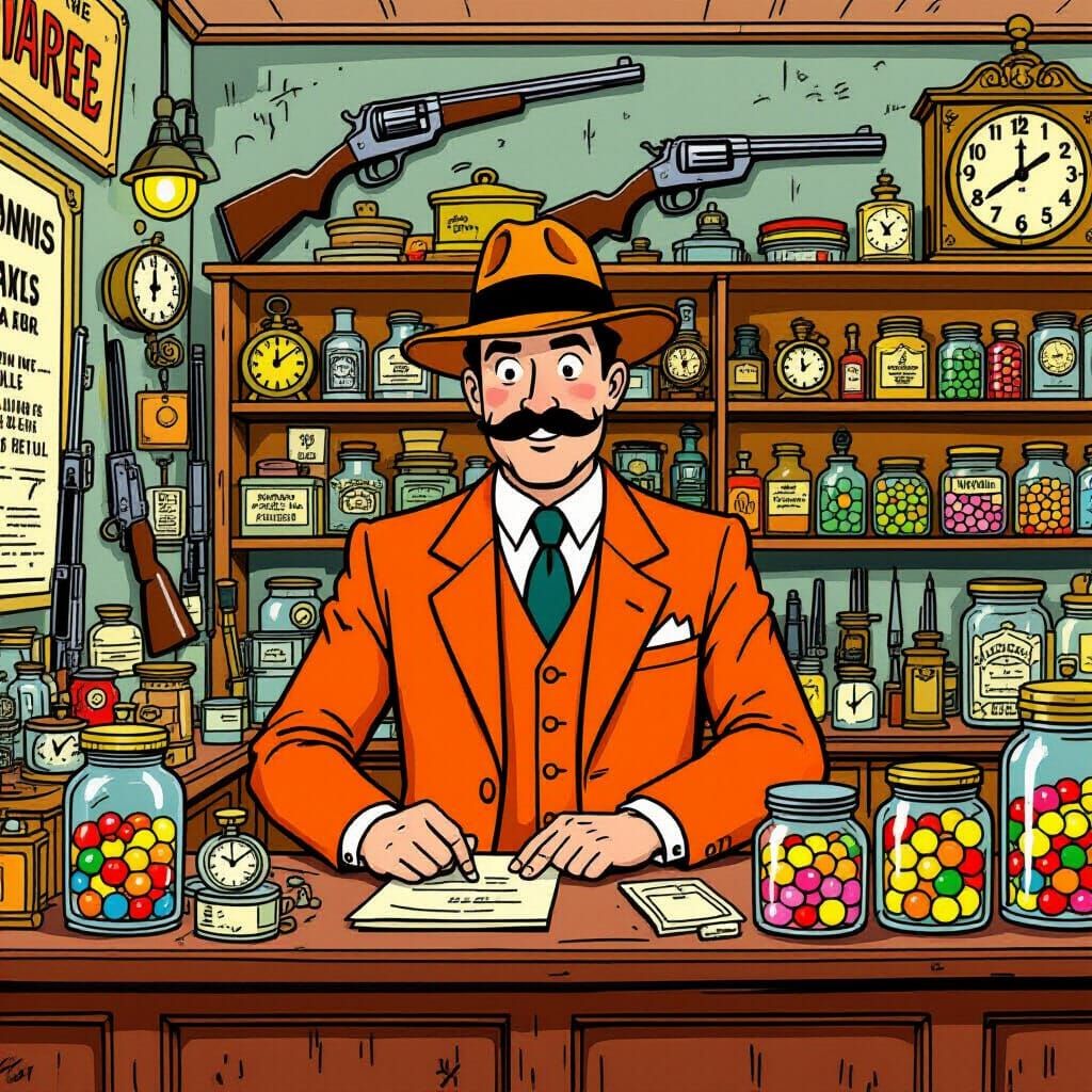 Nostalgic Shopkeeper in 1930s Cartoon Style