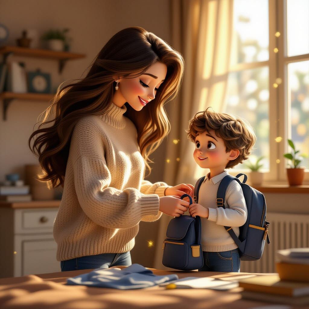 Heartwarming Pixar Style Scene of Mother and Child