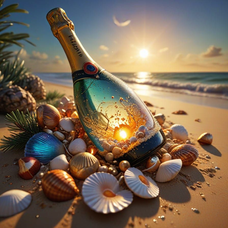 Champagne Bottle with Merry Christmas Tree Inside