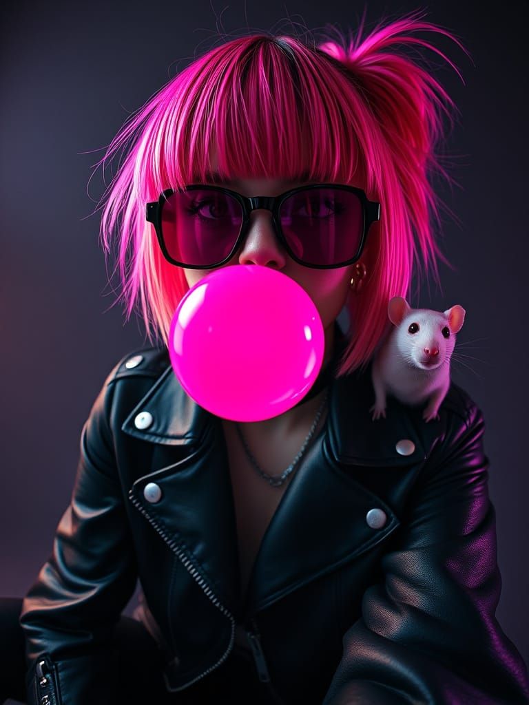 Sleek Studio Scene with Emo Girl and Chewing Gum