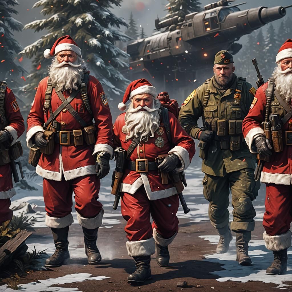 Santa Claus in Camouflage Uniform: Detailed Digital Art