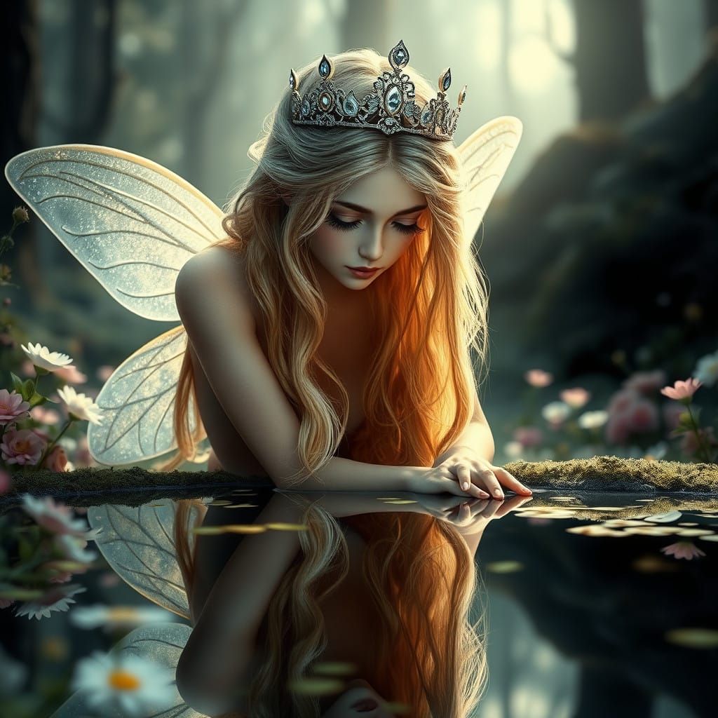 Mysterious Fairy Maiden in Enchanted Forest Glade