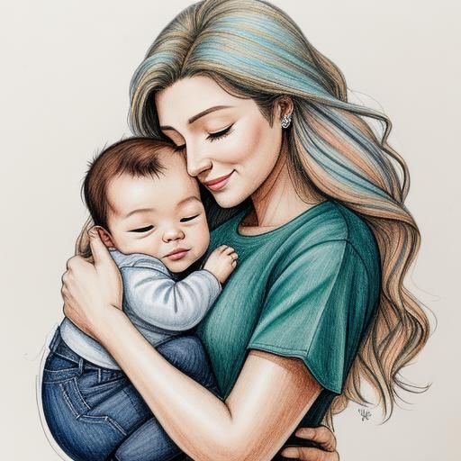 Mother Cuddling Baby: A Heartwarming Color Drawing