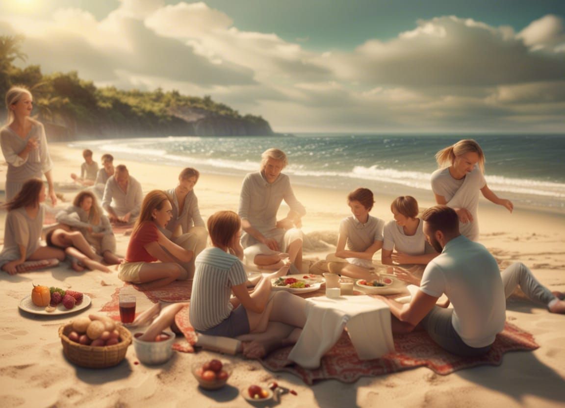 Family Picnic on Beach: Digital Matte Painting