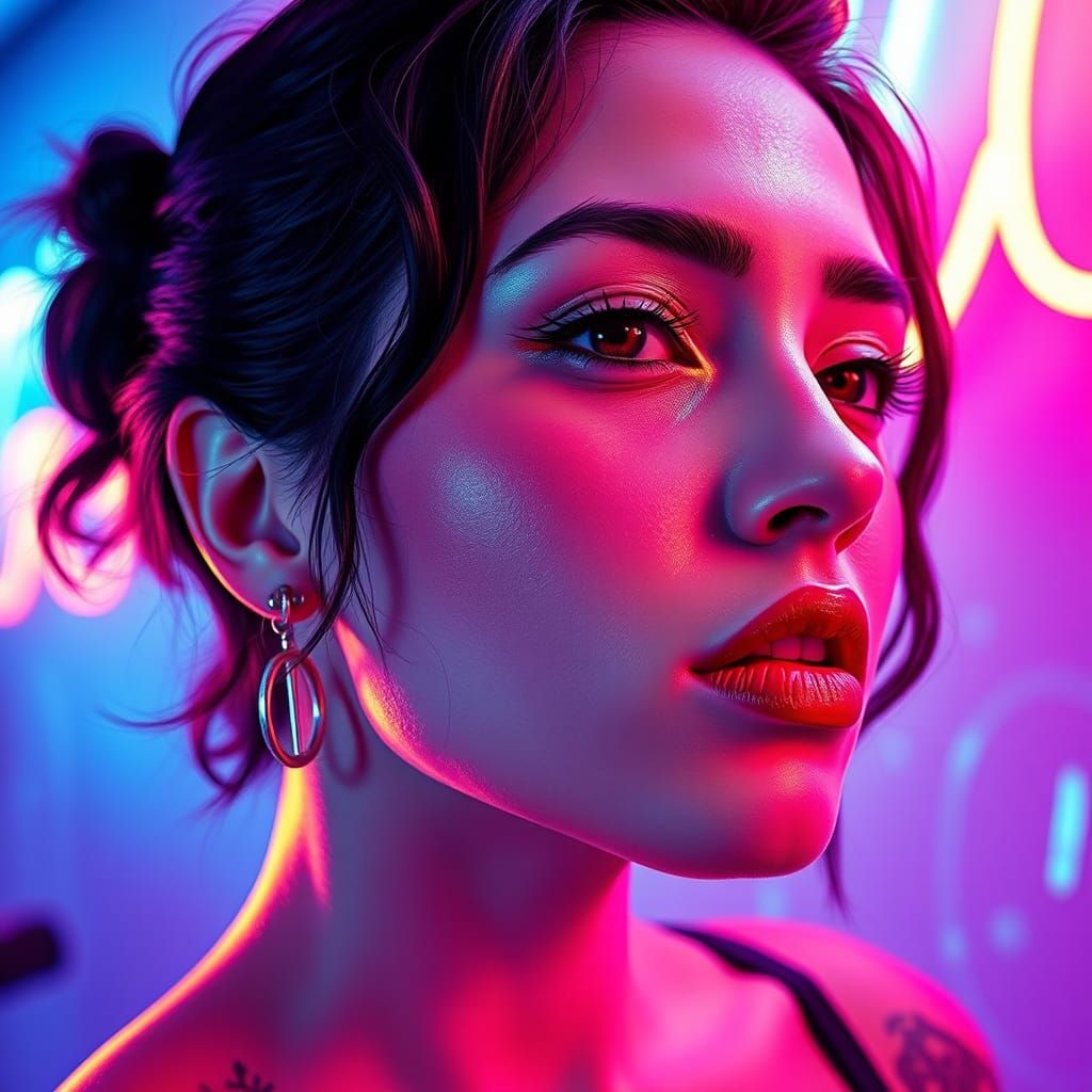 South African Singer in Neon Candyland, Digital Illustration