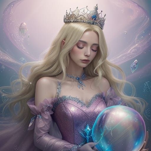 Whimsical Witch in Pink Gown Inside Giant Bubble