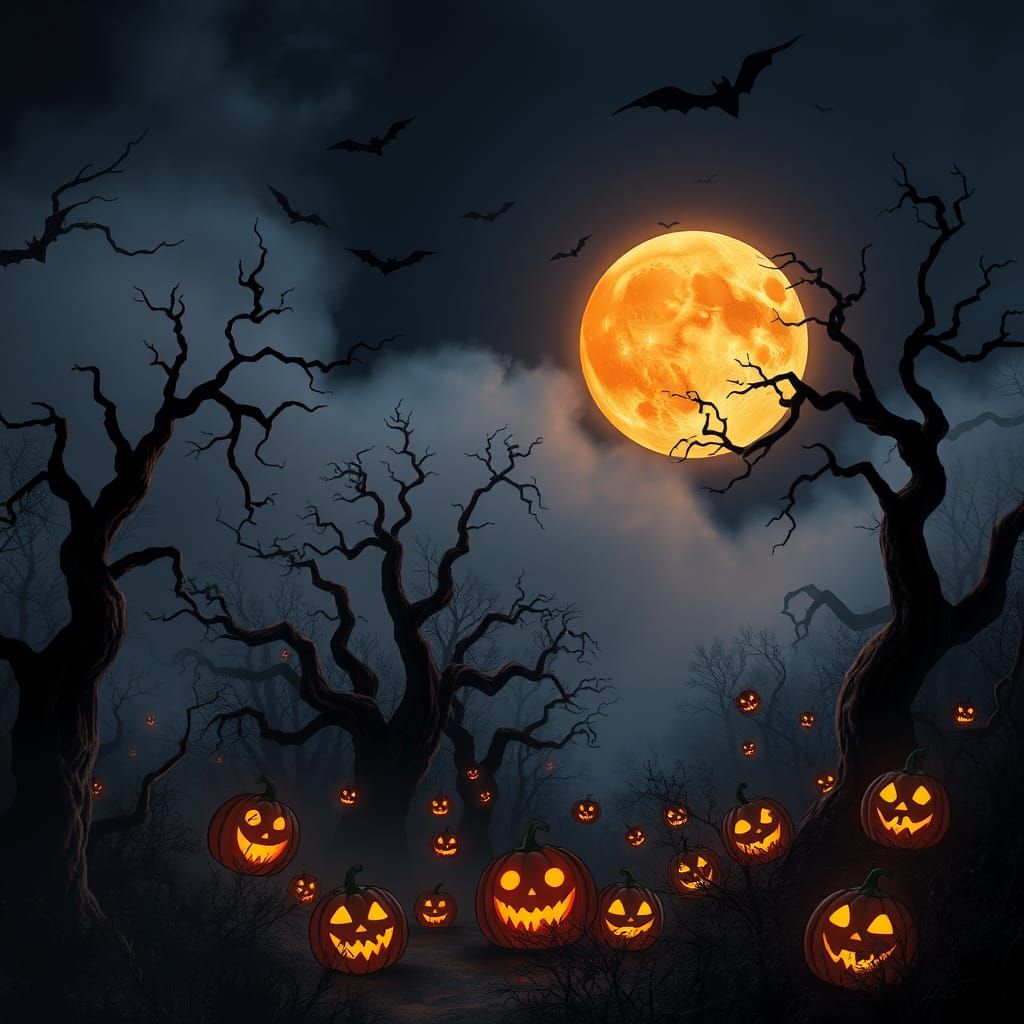 Eerie Halloween Forest in Pop Surrealist Style