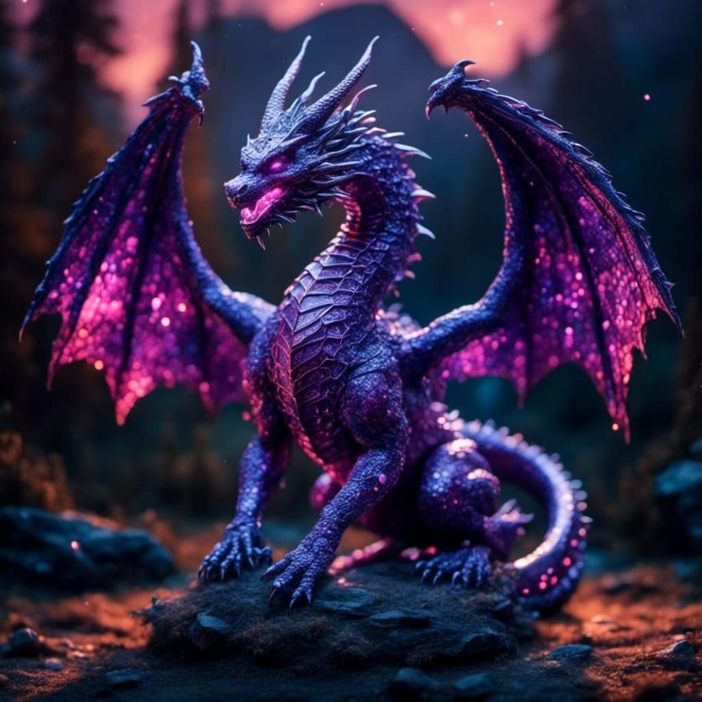 Sparkling Purple Dragon in Fantasy Style