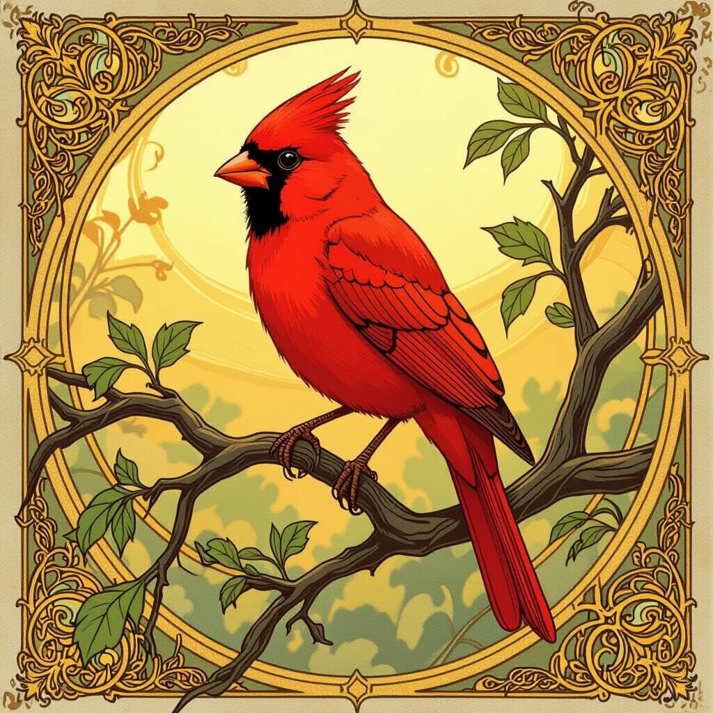 Red Canary Crest in Art Nouveau Style