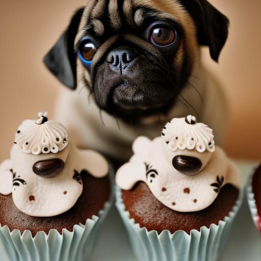 Pug Eating Cupcakes