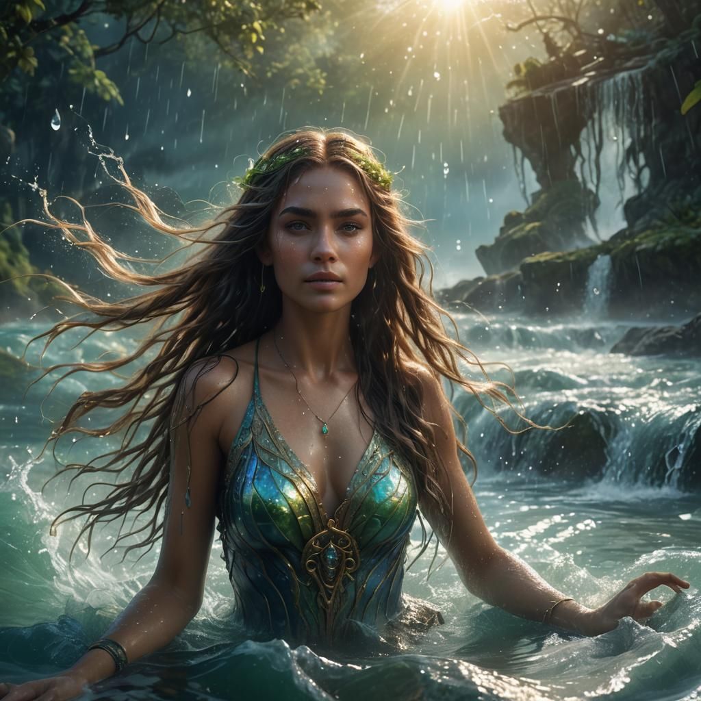 Enchanting Woman Emerges from Water: Fantasy Concept Art