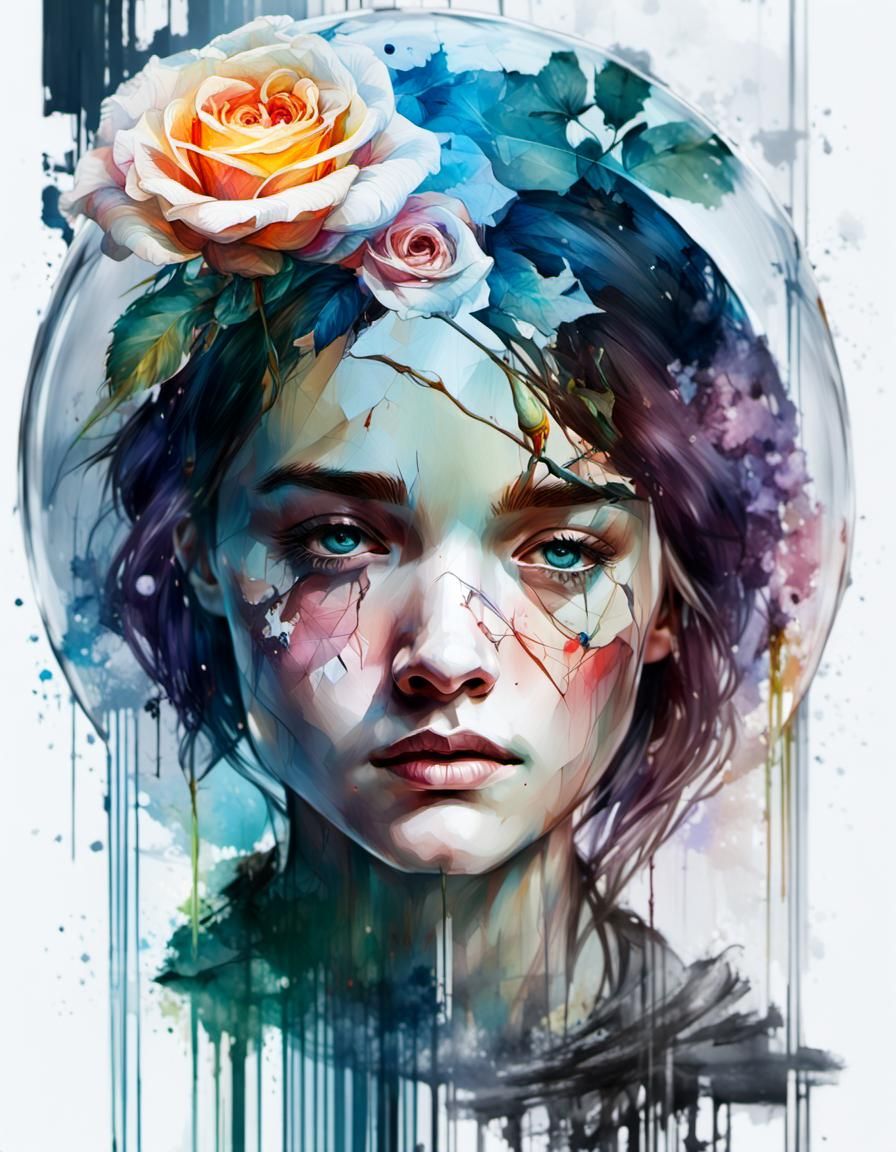 Rose in Glass Dome: A Painted Portrait