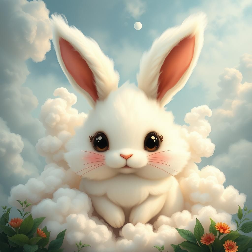 Ethereal Cloud Rabbit in Dreamlike Landscape