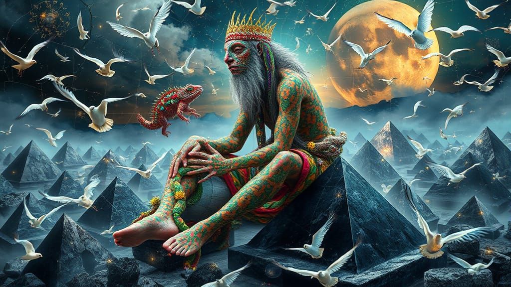 Mystical Prince Resting on Pyramids: Bio-Art Collage