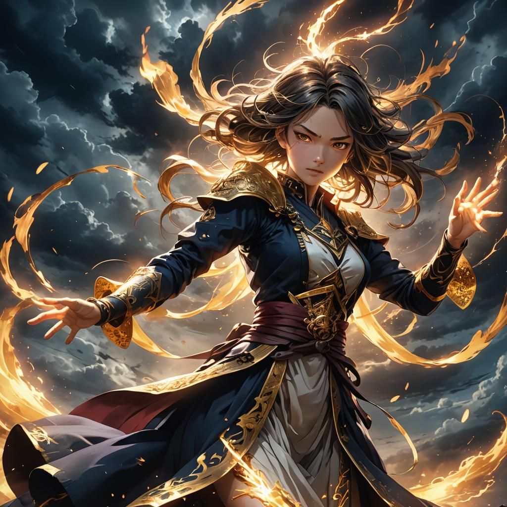 Anime Lady Unleashing Dormant Powers in Dark Fantasy