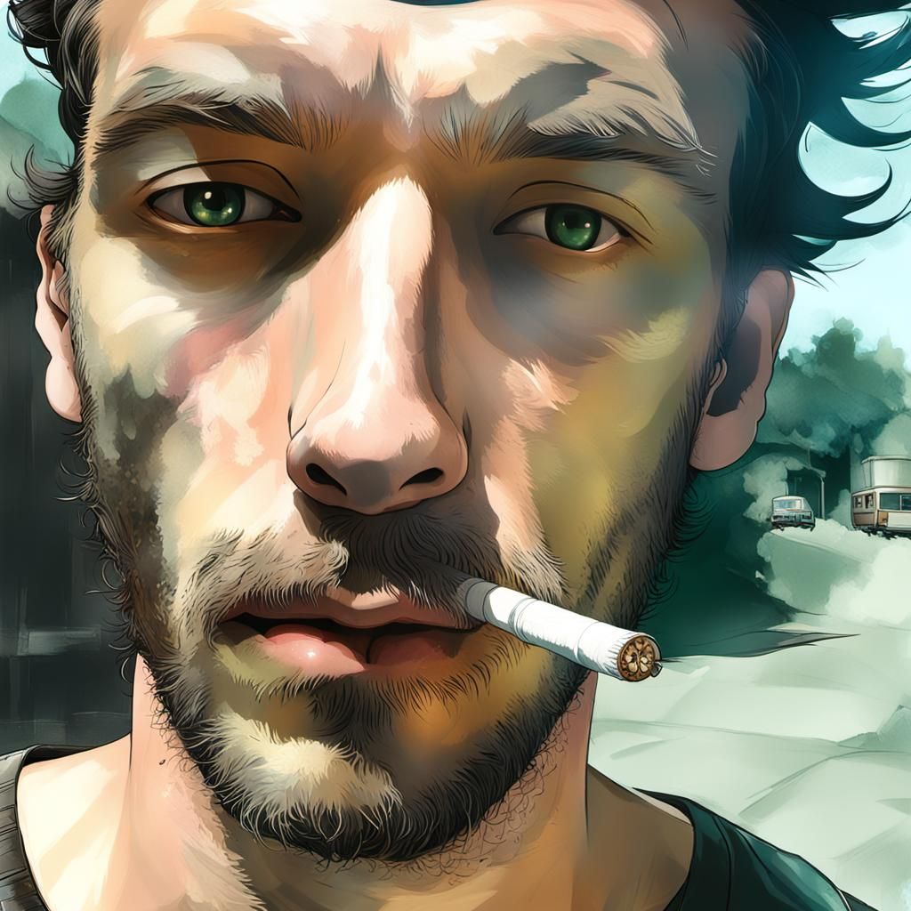 Fox in a Leather Jacket, Smoking a Cigarette in a City Alley...