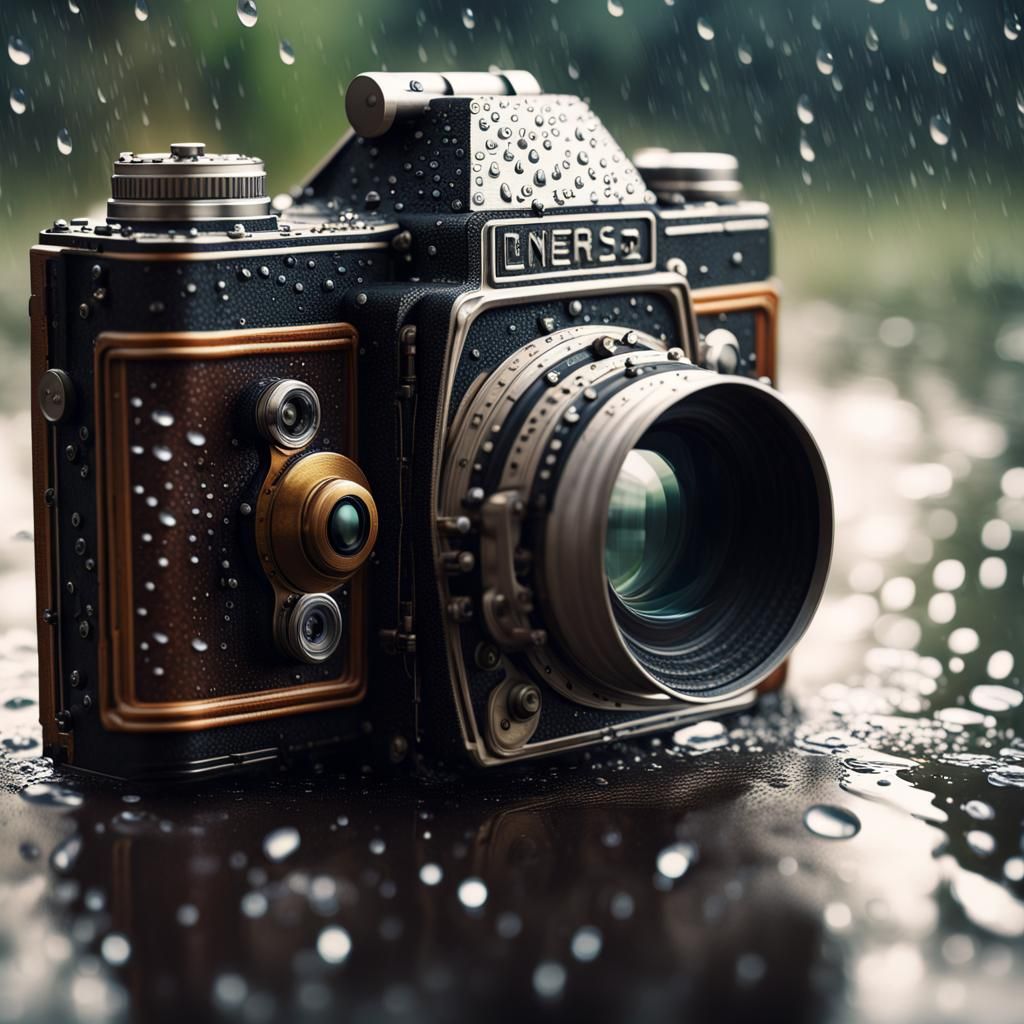 Vintage Film Camera in Rain: Detailed Matte Painting