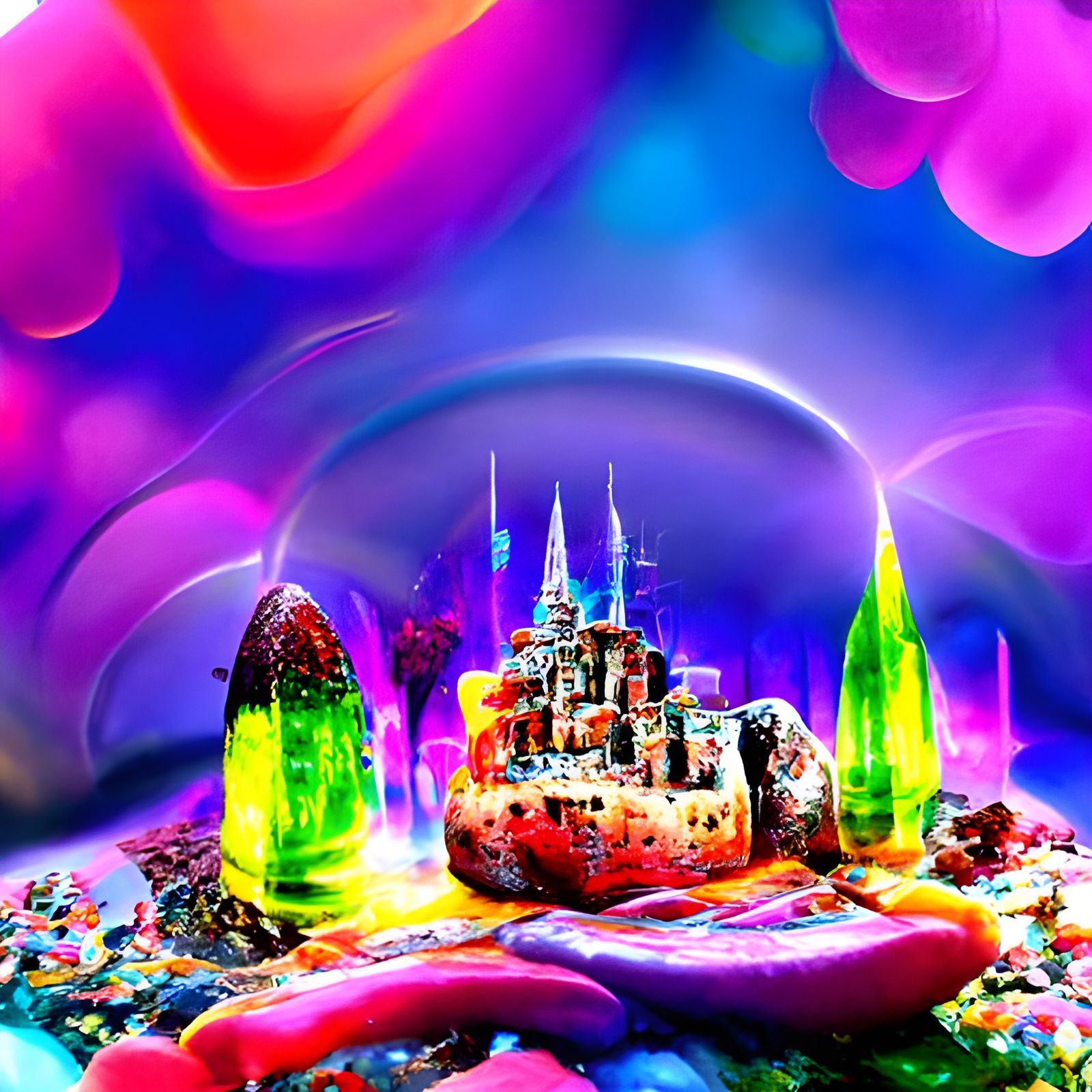 Underwater City with Castle: Psychedelic Fantasy Art