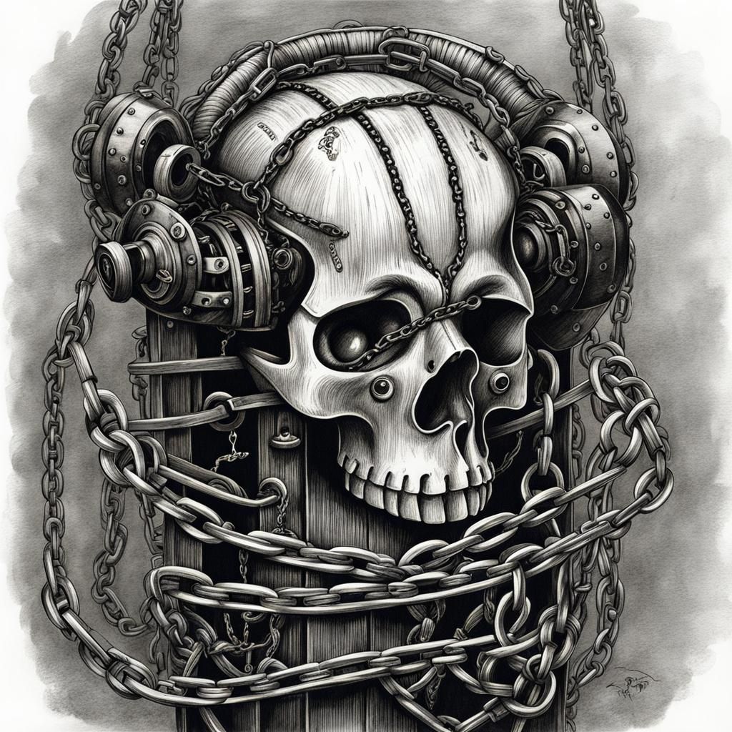 Brain in Chains: Steampunk Pencil Sketch