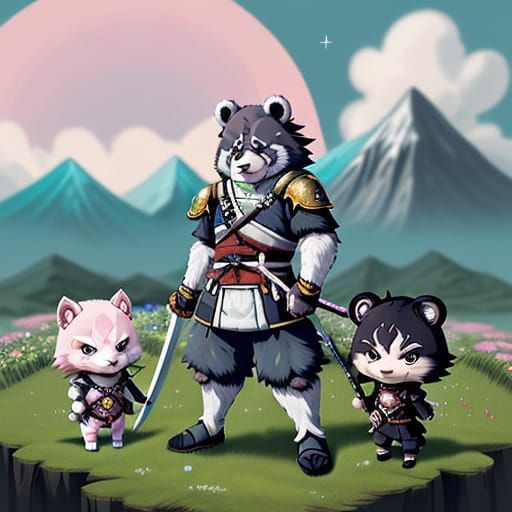 Cute Samurai Fur Babies Unite in Chibi Anime Fantasy