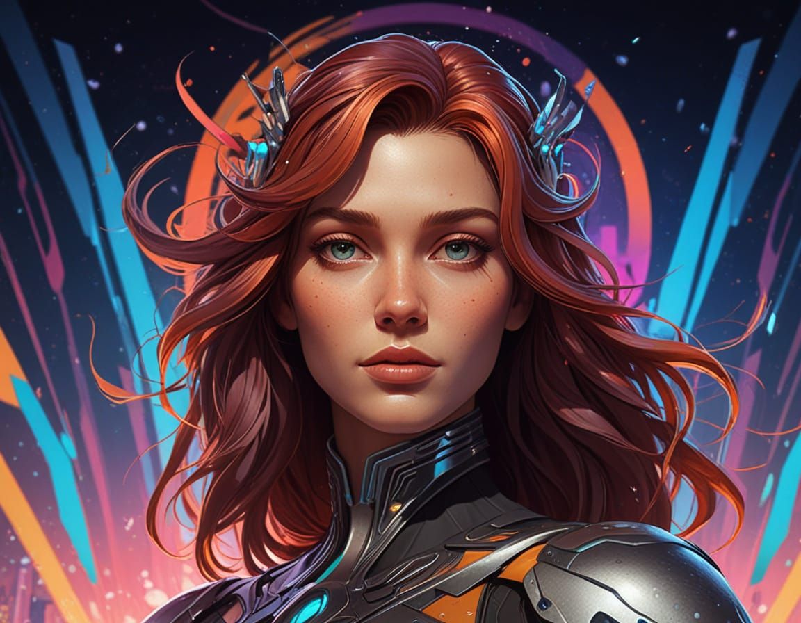 Powerful Woman in Abstract Biopunk Space