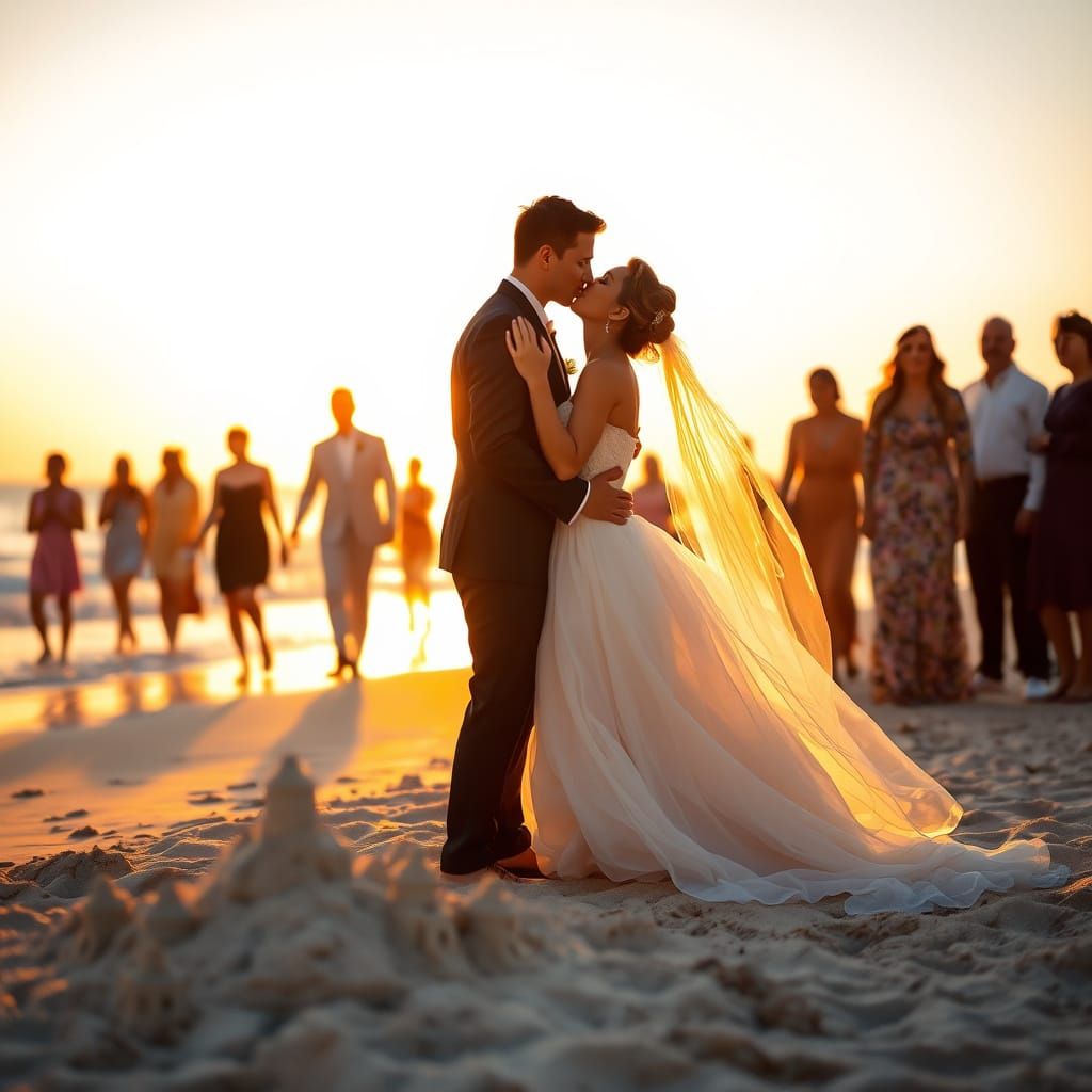 Romantic Beach Wedding in Warm Golden Light