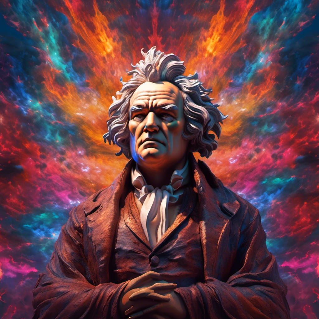 Hyperrealistic Beethoven Meditating in Splash Art Style