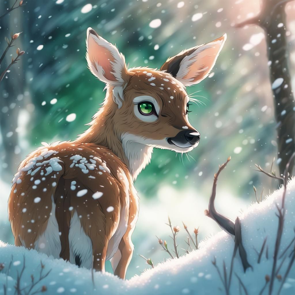 Pastel Fawn with Green Eyes: Ghibli-esque Anime