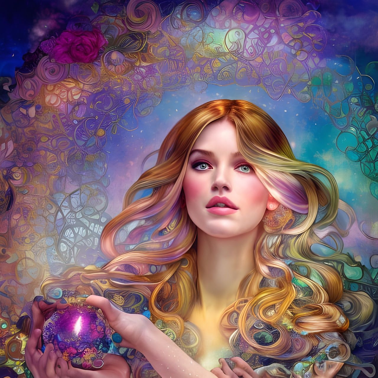 Woman Spinning Iridescent Web in Hyperrealistic Style